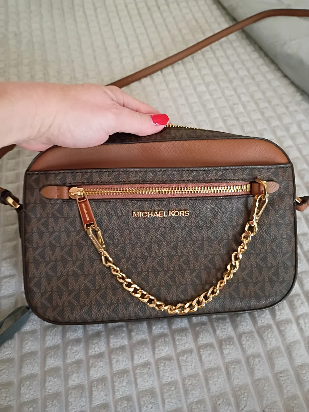 Michael Kors Brown Logo Crossbody Bag with Gold Hardware